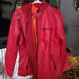 Vibrant Red Leather Jacket for Women